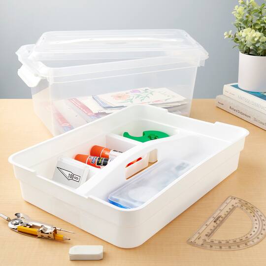 14.5qt. Latchmate+ White Storage Box with Tray by Simply Tidy™
